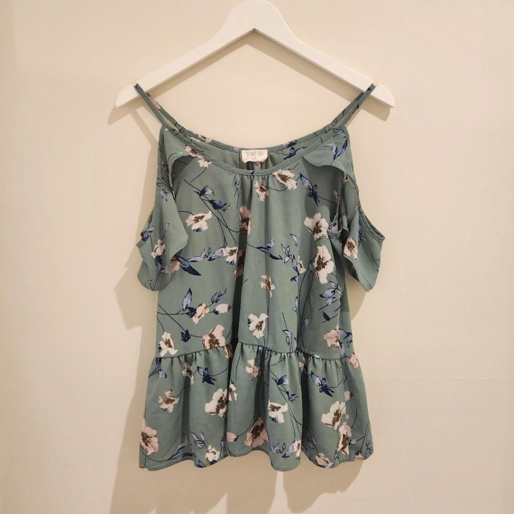 Floral Seafoam Green Off-Shoulder Top (Sienna Sky) - S